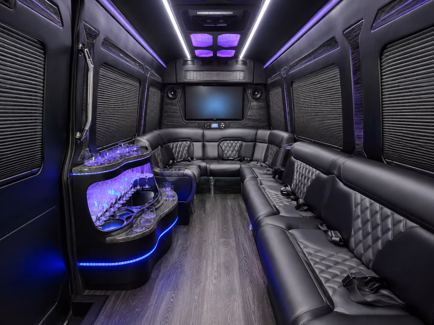 jupiter 18 passenger party bus inside