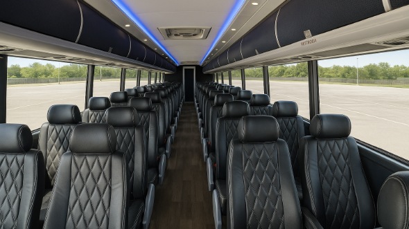 Interior of Charter Bus Company Palm Beach Gardens's 50 Passenger Charter Bus in Palm Beach Gardens